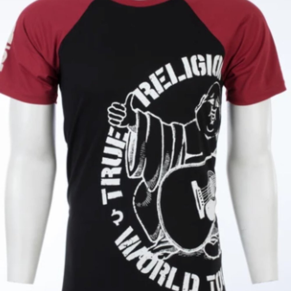 TRUE RELIGION Mens Short Sleeve PART BUDDHA Crewneck T-Shirt (Black)